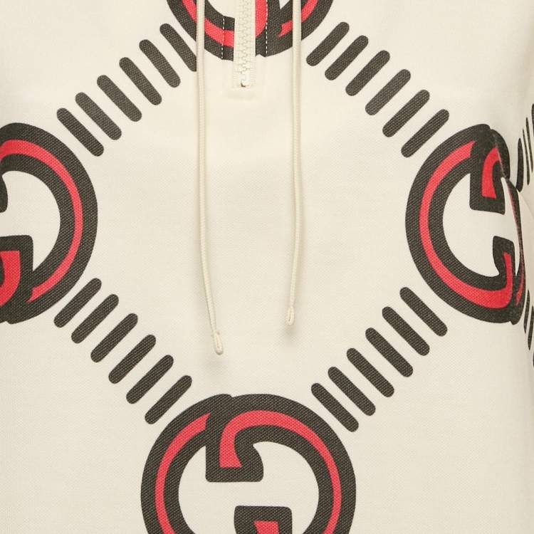 Pre Owned Gucci Cream G Interlocking Jersey Hoodie Dress S