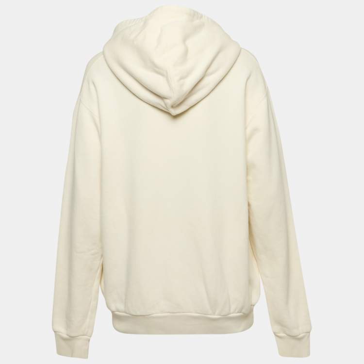 Pre Owned Gucci Off White Glitter Logo Print Cotton Hoodie XS
