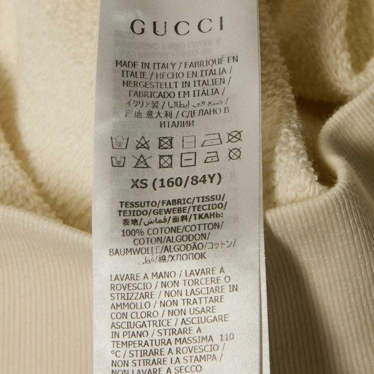 Pre Owned Gucci Off White Glitter Logo Print Cotton Hoodie XS