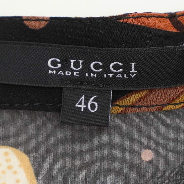 Pre Owned Gucci Multicolor Printed Silk Long Sleeve Blouse L