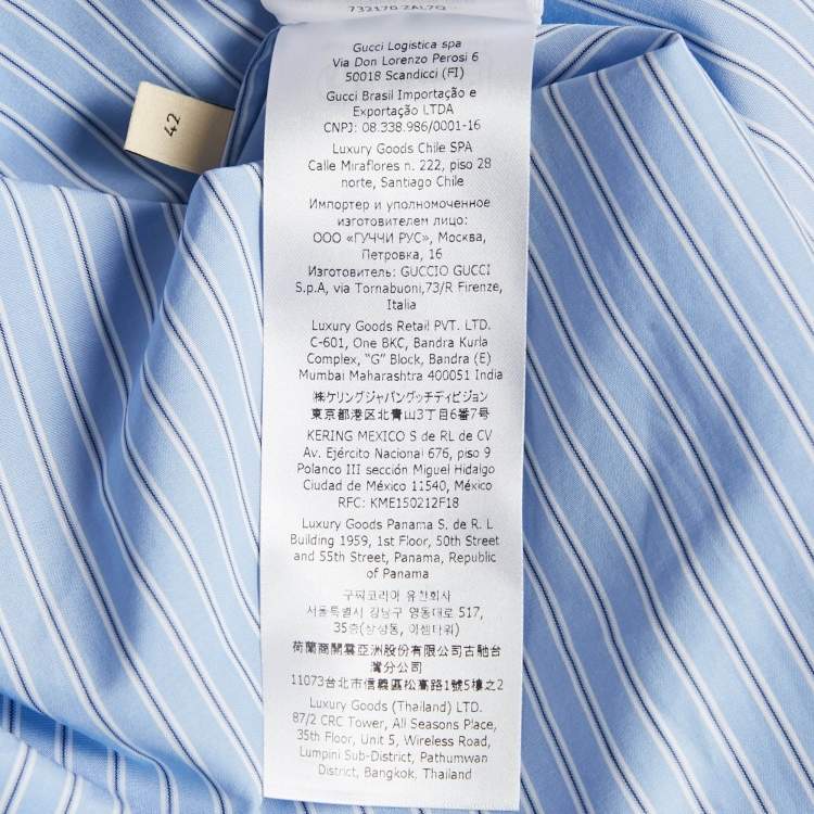 Pre Owned Gucci Blue Striped Cotton Pearl Embellished Collar Shirt M