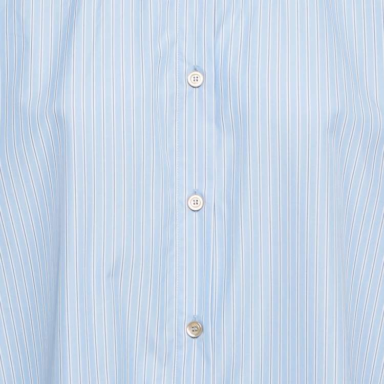 Pre Owned Gucci Blue Striped Cotton Pearl Embellished Collar Shirt M