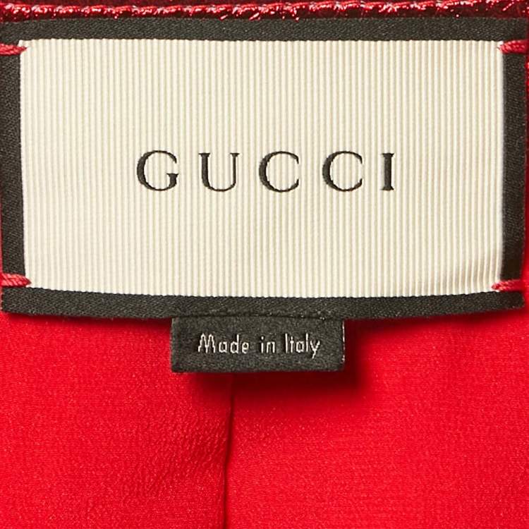 Pre Owned  Gucci Red/Blue Coated Leather Plisse Midi Skirt M