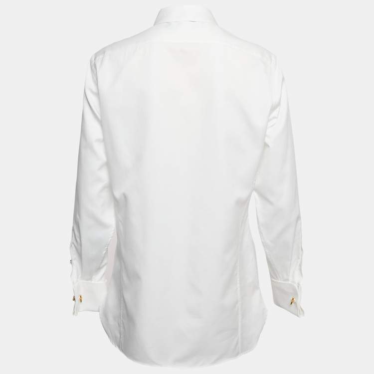 Pre Owned Gucci White Cotton Bow Tie Detail Button Front Tuxedo Shirt S