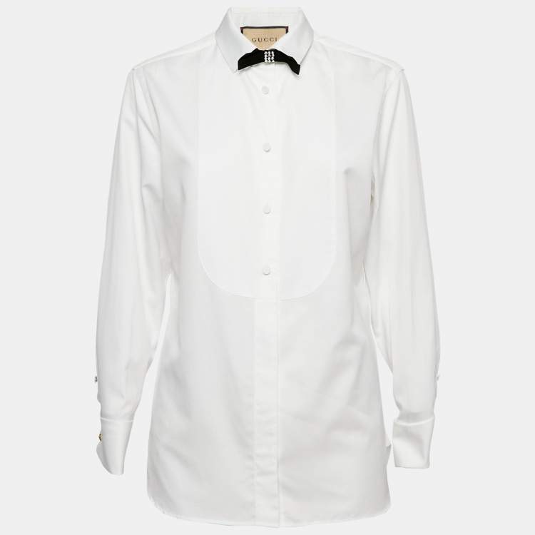 Pre Owned Gucci White Cotton Bow Tie Detail Button Front Tuxedo Shirt S