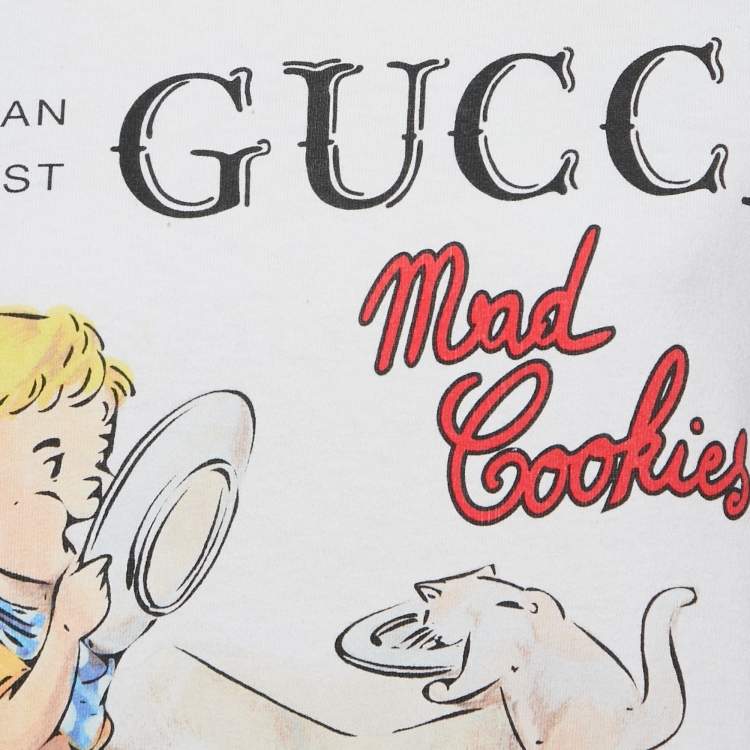 Pre Owned Gucci White Mad Cookies Print Cotton Crew Neck T-Shirt XS