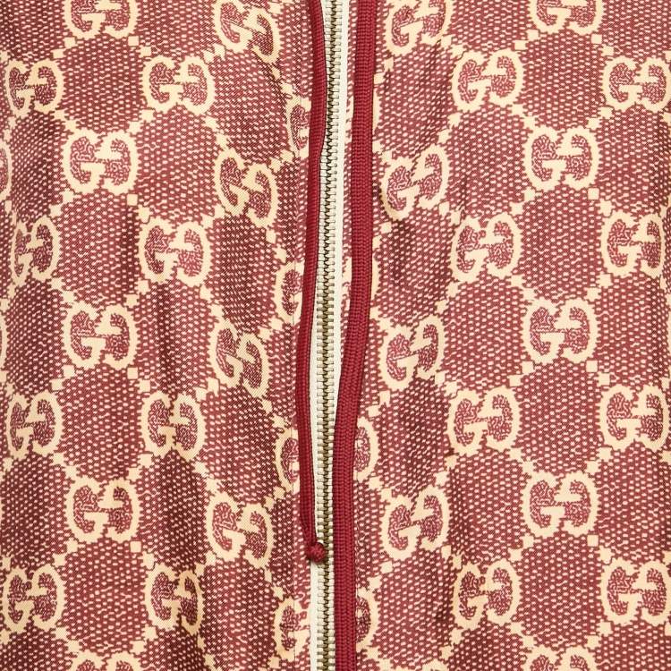 Pre Owned Gucci Burgundy GG Supreme Silk Zip-Up Jacket XS