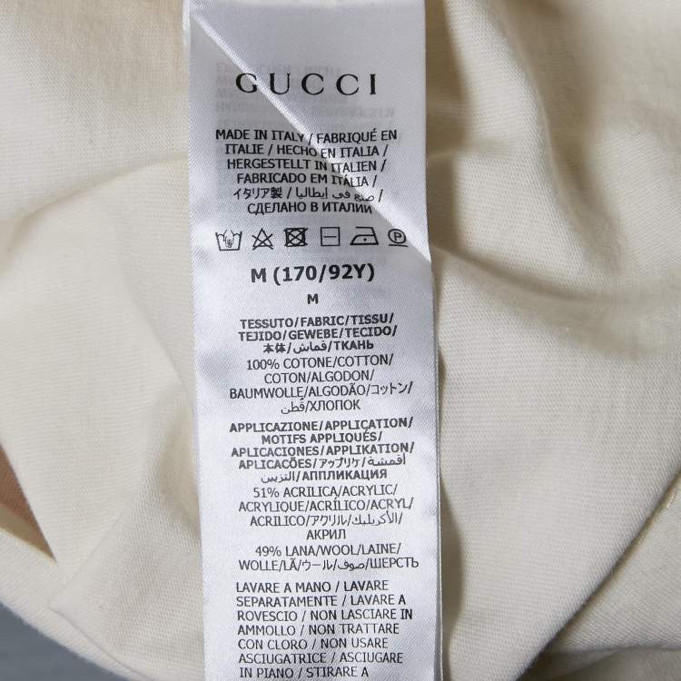 Pre Owned Gucci White Knitted Teddy Applique Jersey T-Shirt M