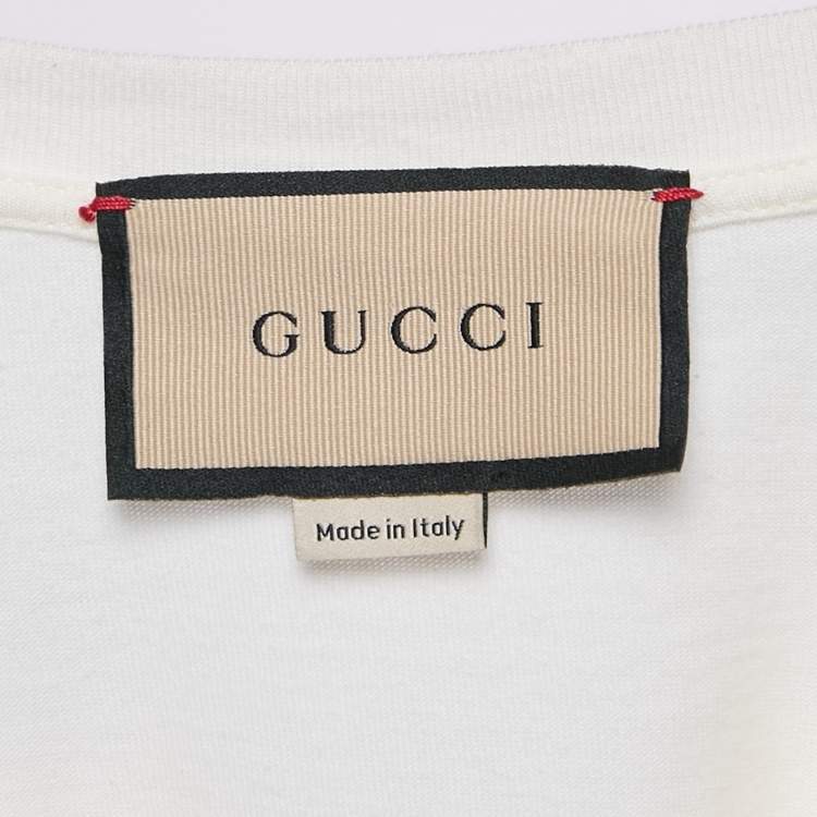 Pre Owned Gucci White Knitted Teddy Applique Jersey T-Shirt M