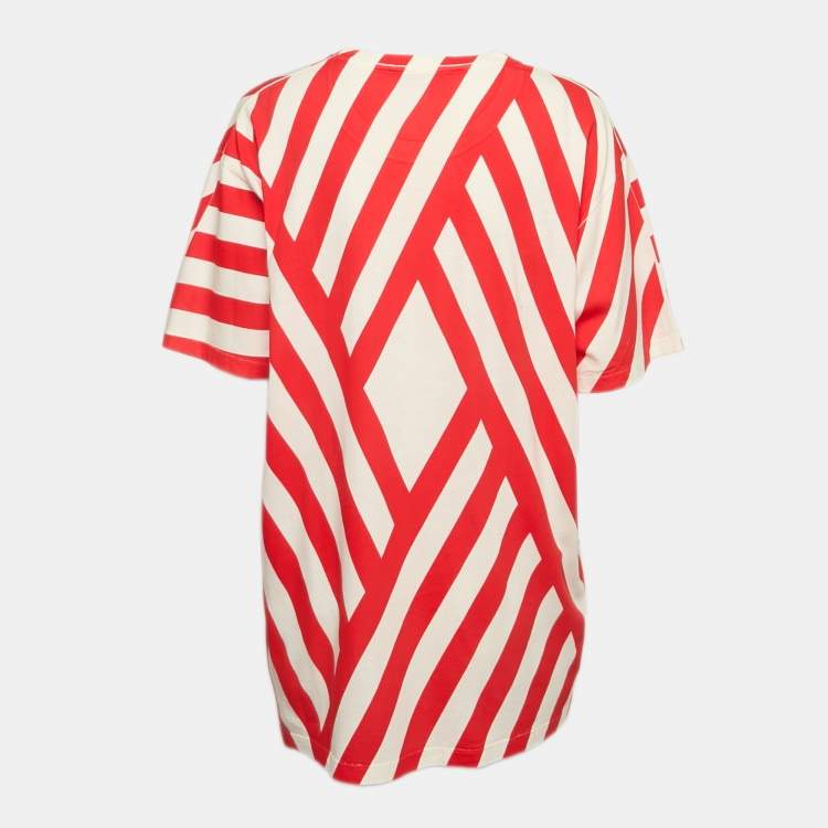 Pre Owned Gucci Red/White Striped Jersey T-Shirt L