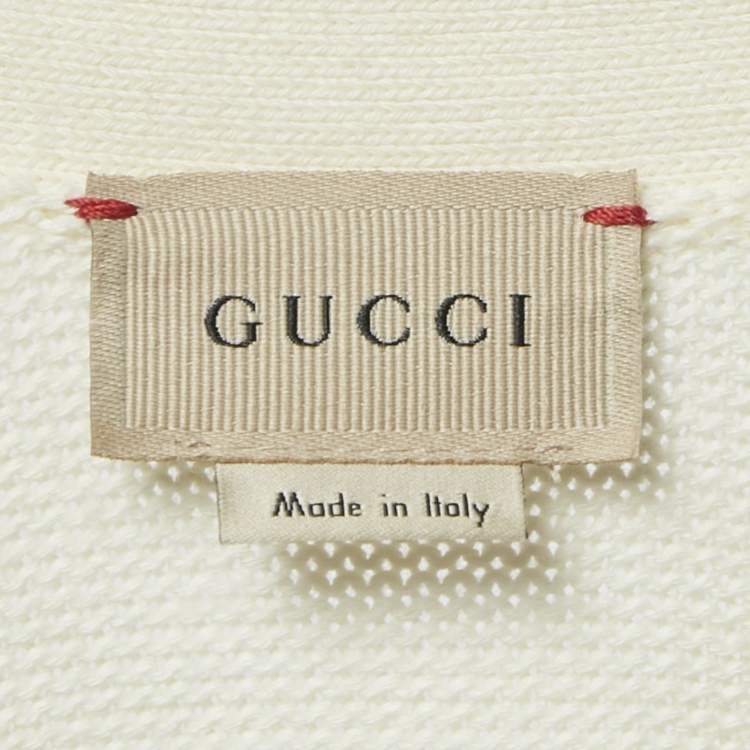 Pre Owned Gucci Cream Intarsia Cotton Knit Cardigan XL