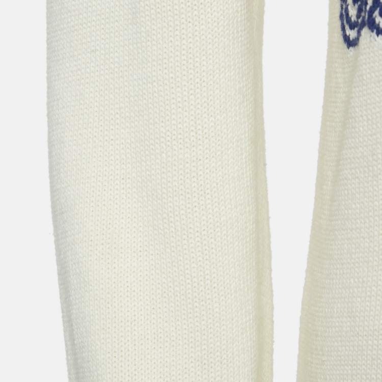 Pre Owned Gucci Cream Intarsia Cotton Knit Cardigan XL