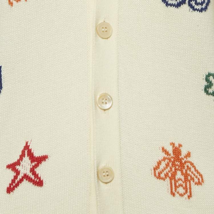Pre Owned Gucci Cream Intarsia Cotton Knit Cardigan XL