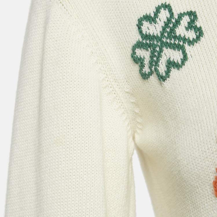 Pre Owned Gucci Cream Intarsia Cotton Knit Cardigan XL