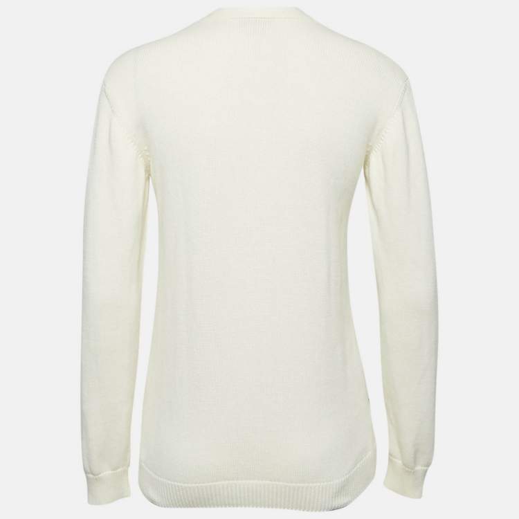 Pre Owned Gucci Cream Intarsia Cotton Knit Cardigan XL