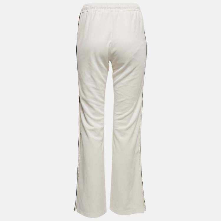 Pre Owned Gucci White Web Trim Jersey Buttoned Slit Detail Track Pants XS