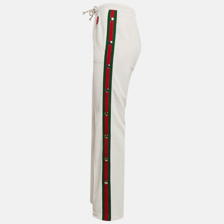 Pre Owned Gucci White Web Trim Jersey Buttoned Slit Detail Track Pants XS