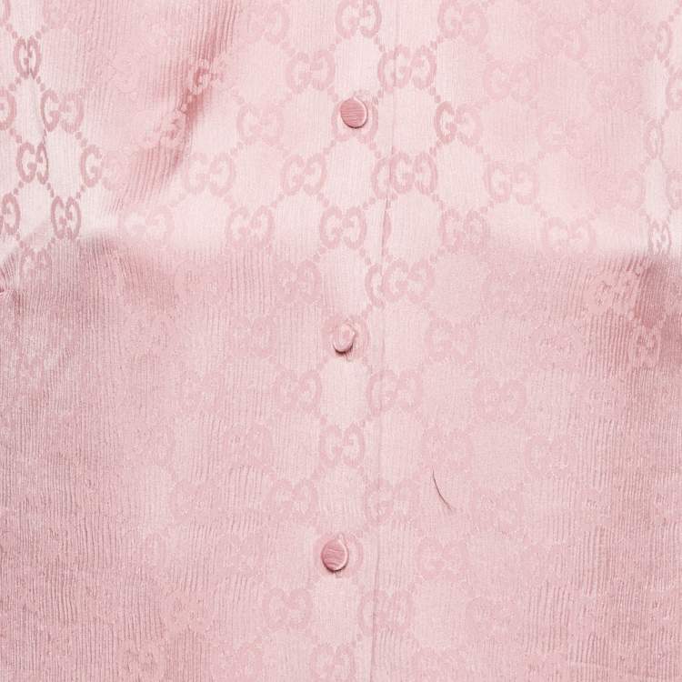 مملوكة مسبقًا Gucci Pink GG Crinkled Silk Button Front Shirt M