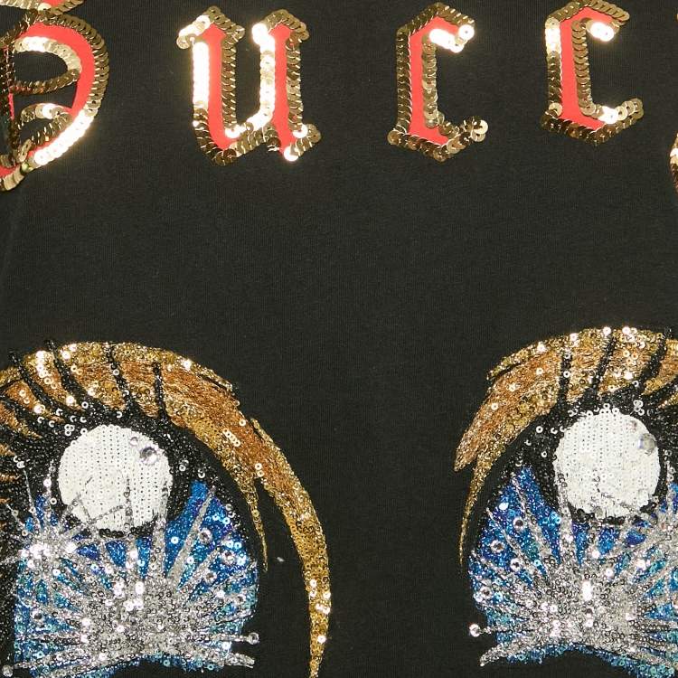 مملوكة مسبقًا Gucci x Chikae Ide Black Jersey Sequin Detail T-Shirt M