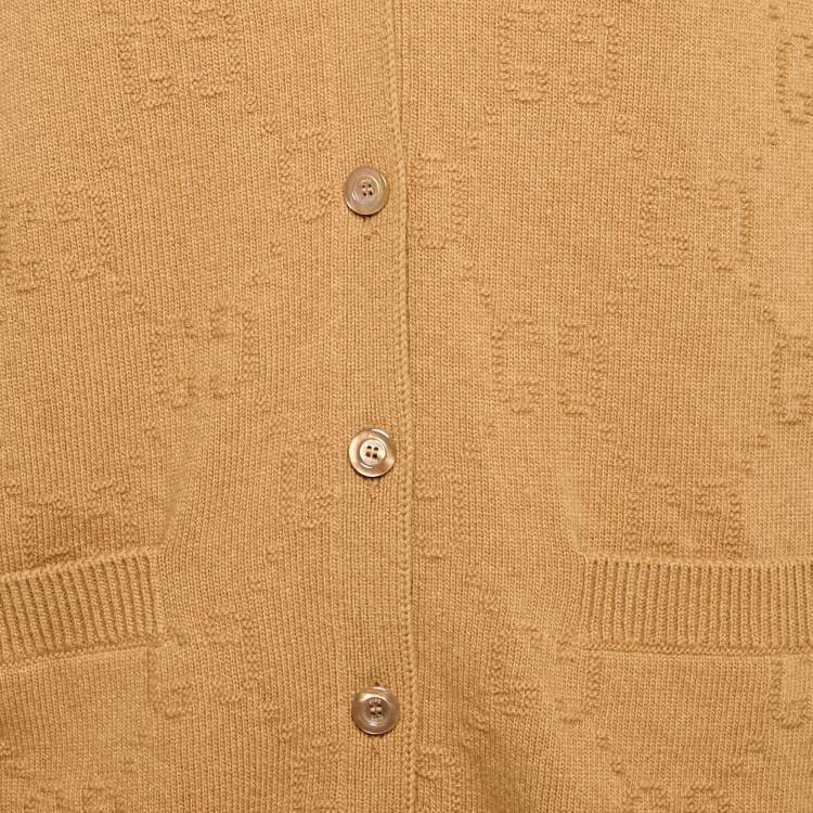 Pre Owned Gucci Brown GG Supreme Jacquard Knit Long Sleeve Cardigan M