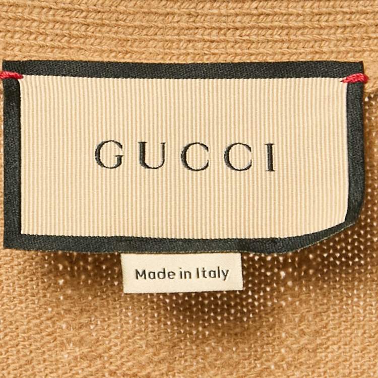 Pre Owned Gucci Brown GG Supreme Jacquard Knit Long Sleeve Cardigan M