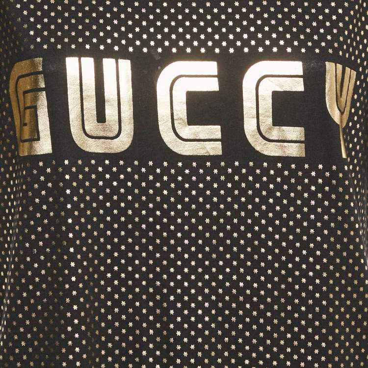 Pre Owned Gucci Black Starts Print Cotton Half Sleeve T-Shirt S