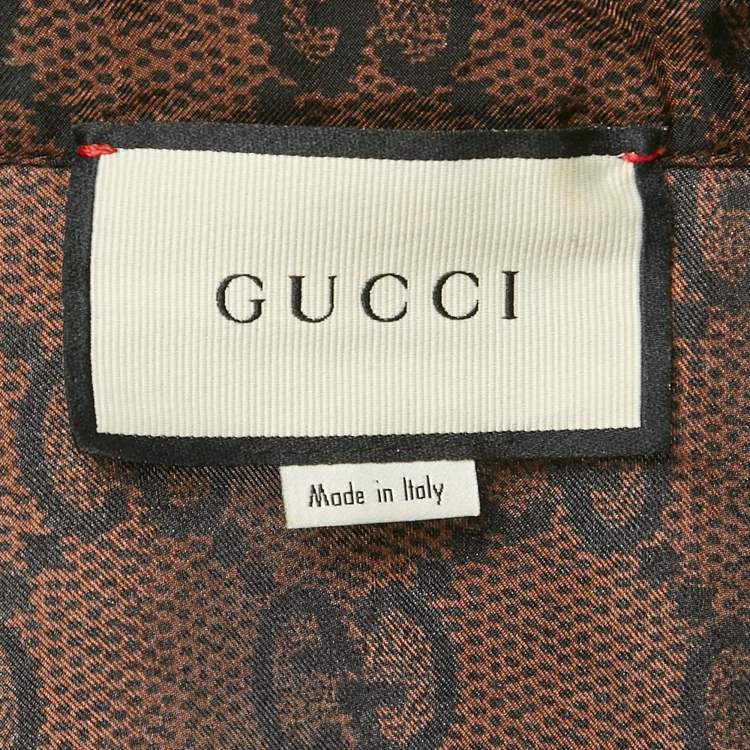 Pre Owned Gucci Brown GG Monogram Print Silk Contrast Tape Trimmed Mini Dress S