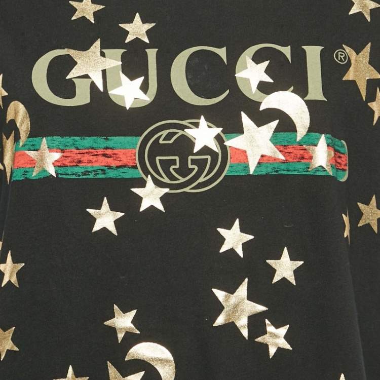 مملوكة مسبقًا Gucci Black Stars-Moon Print Cotton Crew Neck Oversized T-Shirt XS