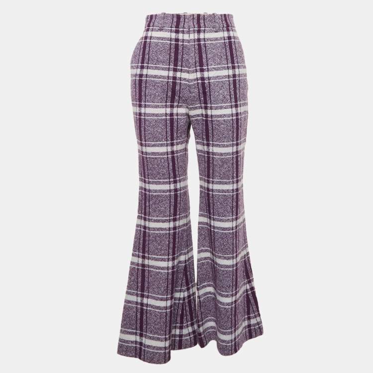 Pre Owned Gucci Purple Check Wool Tweed Flared Trousers S