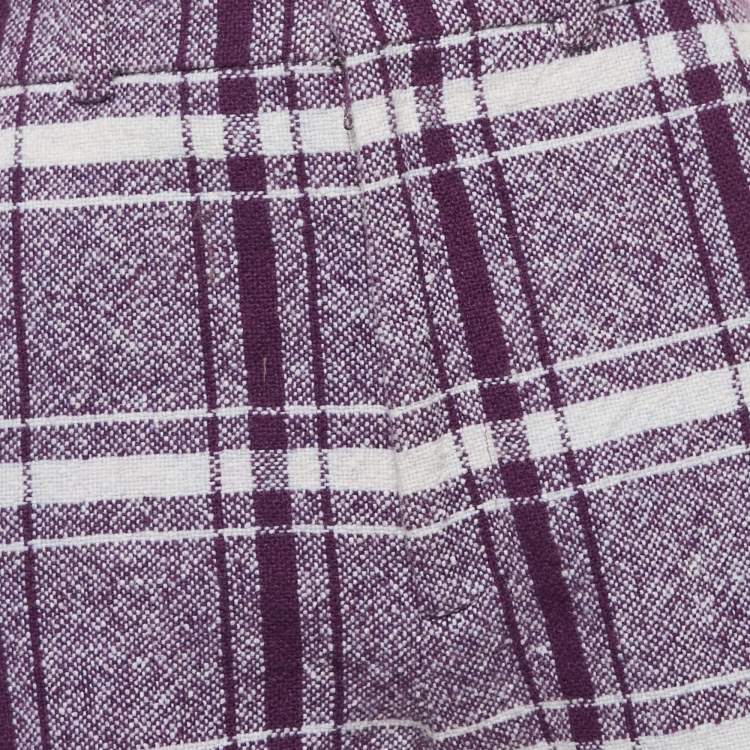 Pre Owned Gucci Purple Check Wool Tweed Flared Trousers S