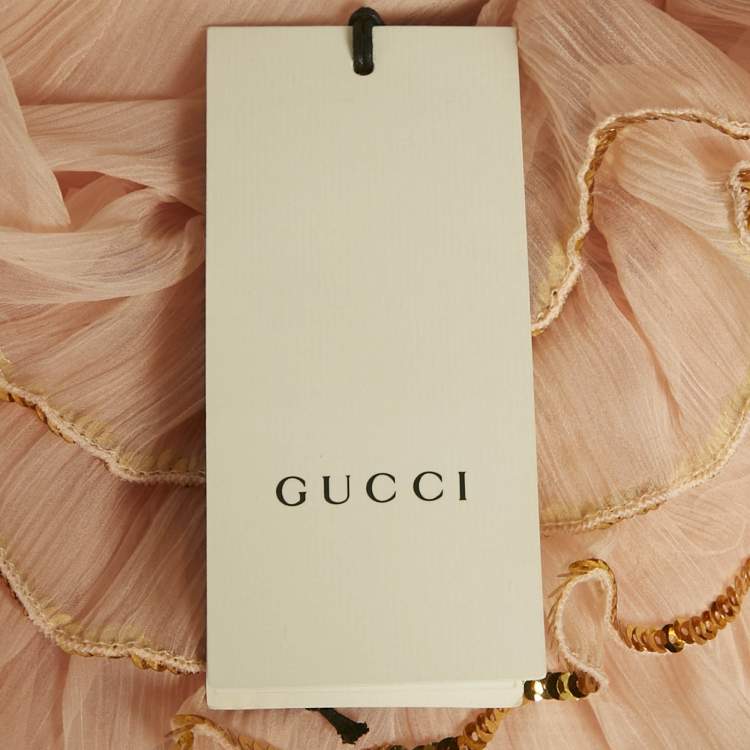 Pre Owned Gucci Pink Sequin Ruffled Silk Floral Detail Sheer Shirt M
