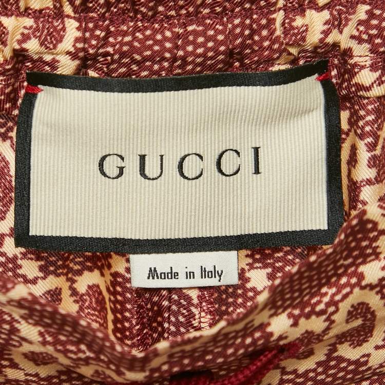 Pre Owned Gucci Burgundy GG Print Silk Side Tape Trimmed Joggers S