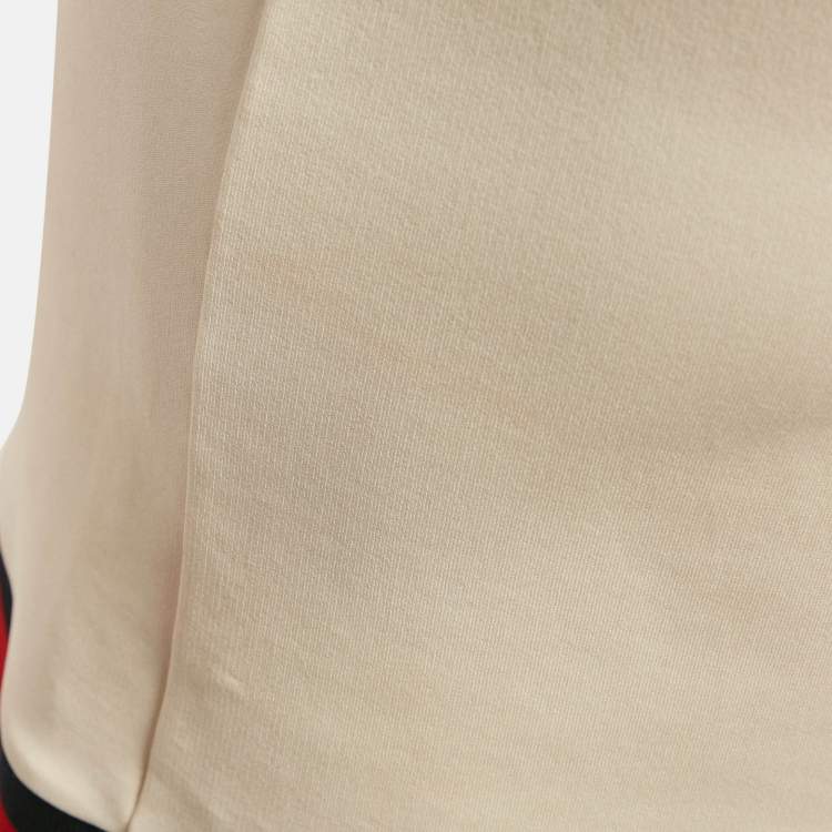 Pre Owned Gucci Cream Jersey Grosgrain-Trim Mini Dress M