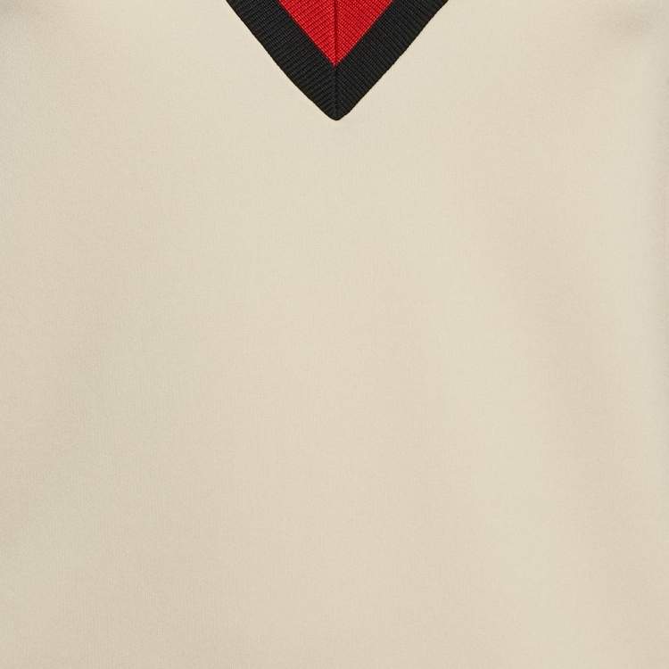 Pre Owned Gucci Cream Jersey Grosgrain-Trim Mini Dress M