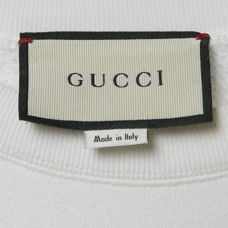 Pre Owned Gucci White Tennis Embroidery Cotton Oversized Sweatshirt M