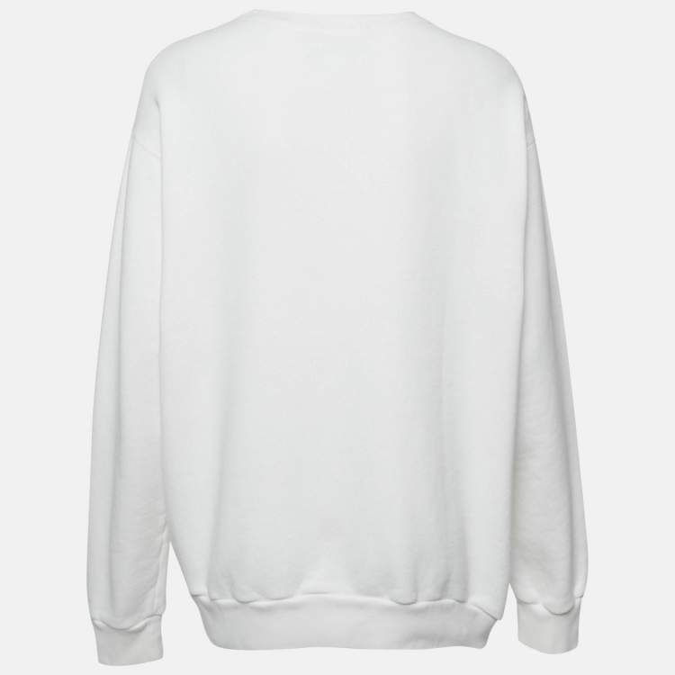 Pre Owned Gucci White Tennis Embroidery Cotton Oversized Sweatshirt M