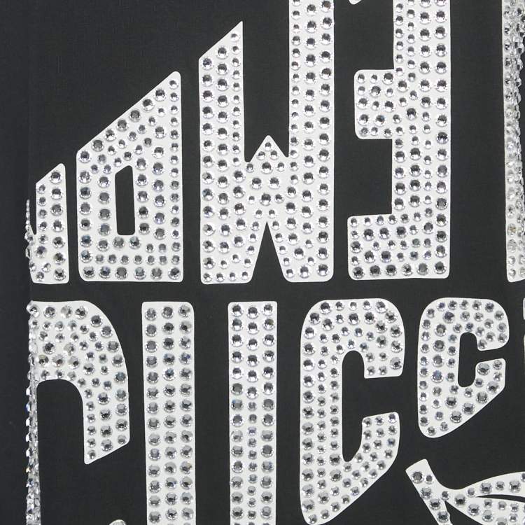 Pre Owned Gucci Black Crystal Embellished Jersey T-Shirt XXS