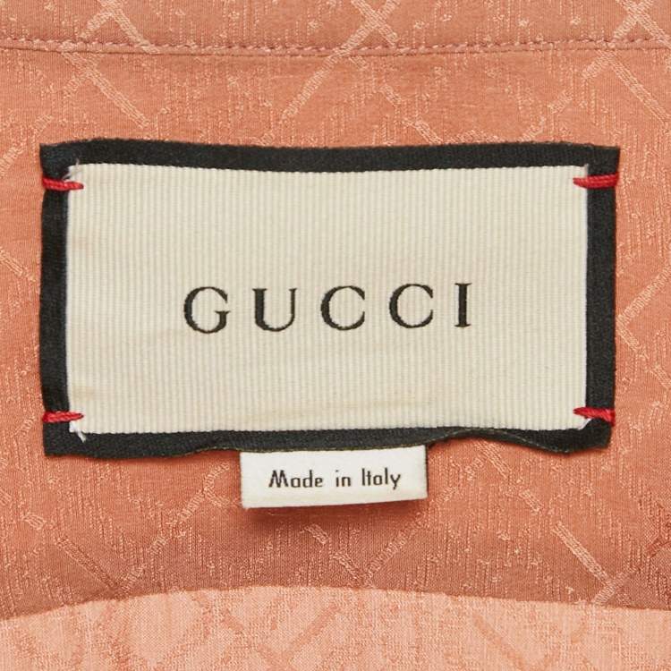 Pre Owned Gucci Coral Rose Pink Monogram Jacquard Silk Button Front Shirt L