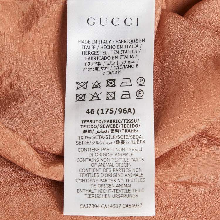 Pre Owned Gucci Coral Rose Pink Monogram Jacquard Silk Button Front Shirt L