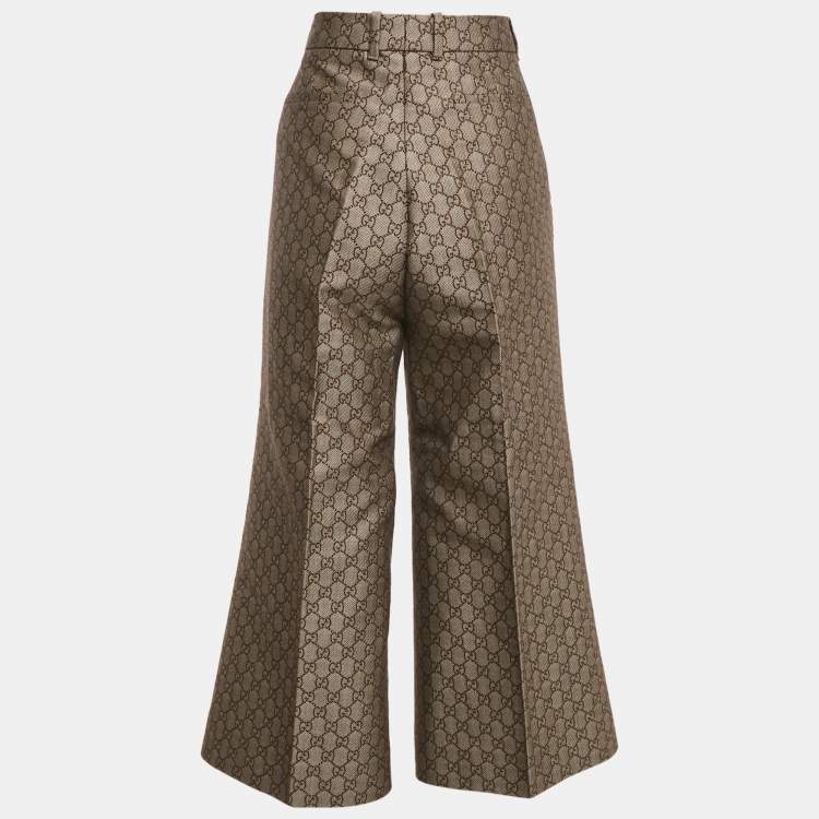 Pre Owned Gucci Beige GG Monogram Cotton Blend Canvas Culottes Pants L