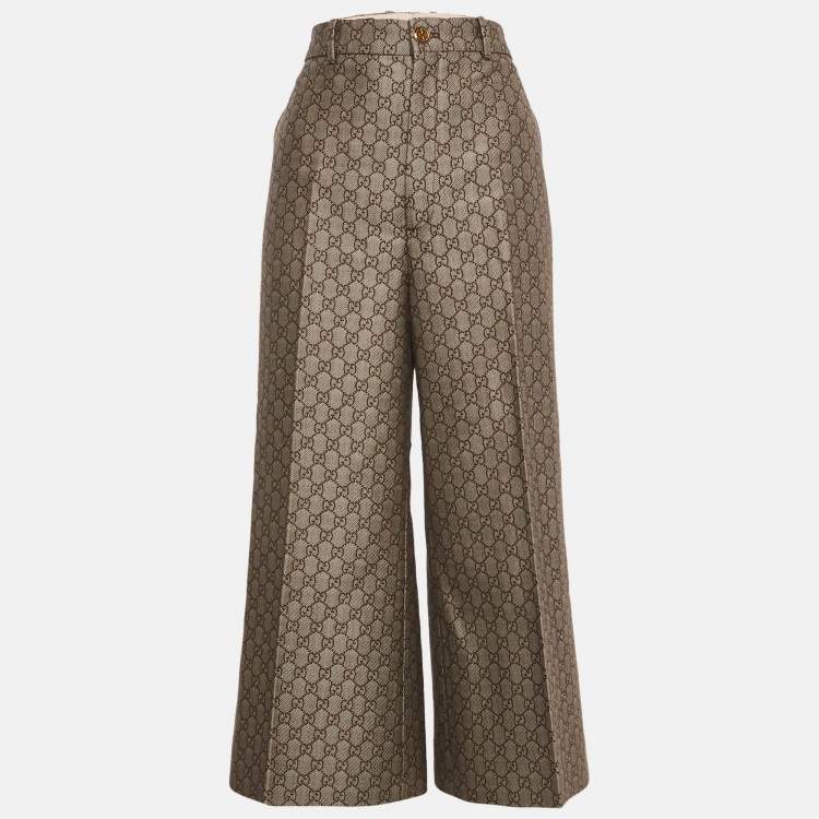 Pre Owned Gucci Beige GG Monogram Cotton Blend Canvas Culottes Pants L