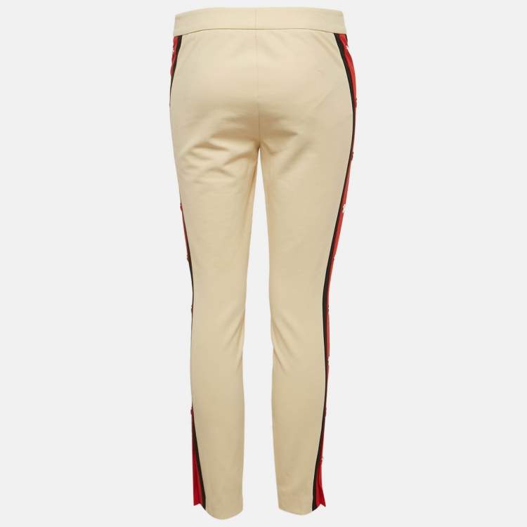 Pre Owned Gucci Beige Cotton Blend Band Detail Trousers S