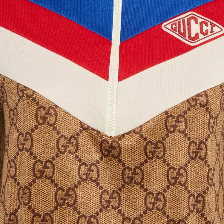 Pre Owned Gucci Brown GG Monogram Print Technical Jersey Web Detail Mini Dress XS