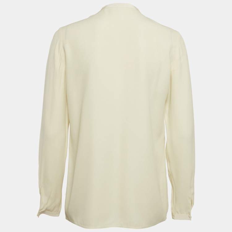 مملوكة مسبقًا Gucci Cream Crepe Long Sleeve Blouse S