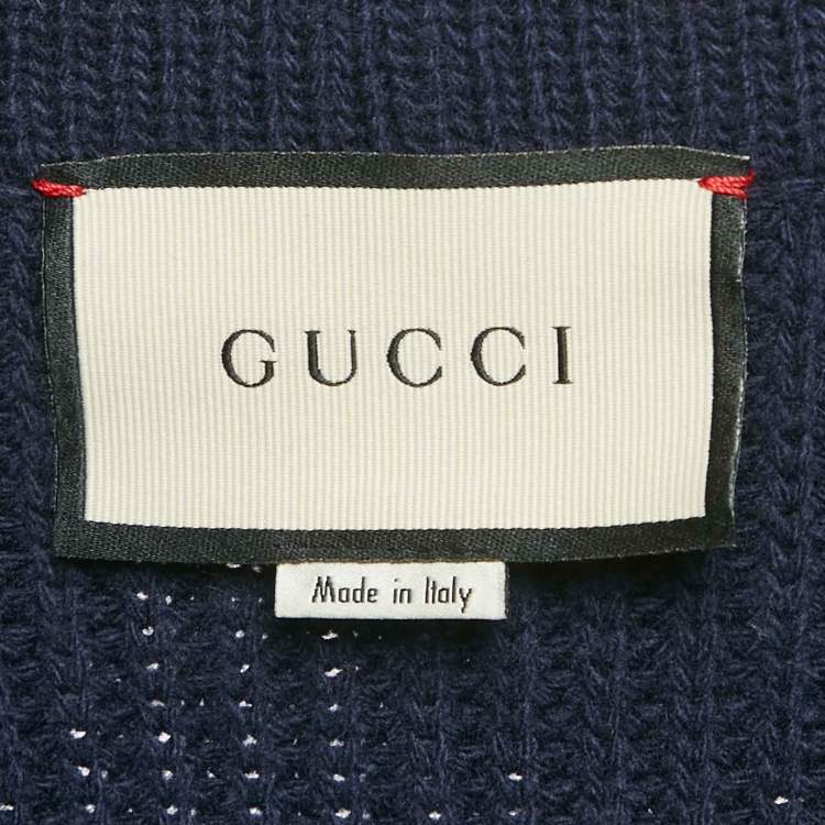 مملوكة مسبقًا Gucci Navy Blue Embroidered Wool Pearl Detail Button Front Cardigan XS