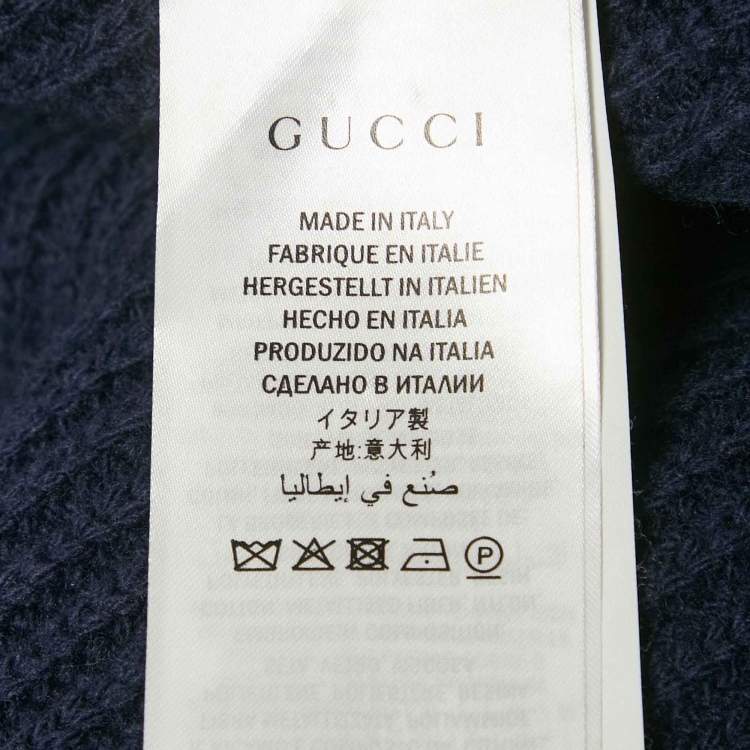 مملوكة مسبقًا Gucci Navy Blue Embroidered Wool Pearl Detail Button Front Cardigan XS