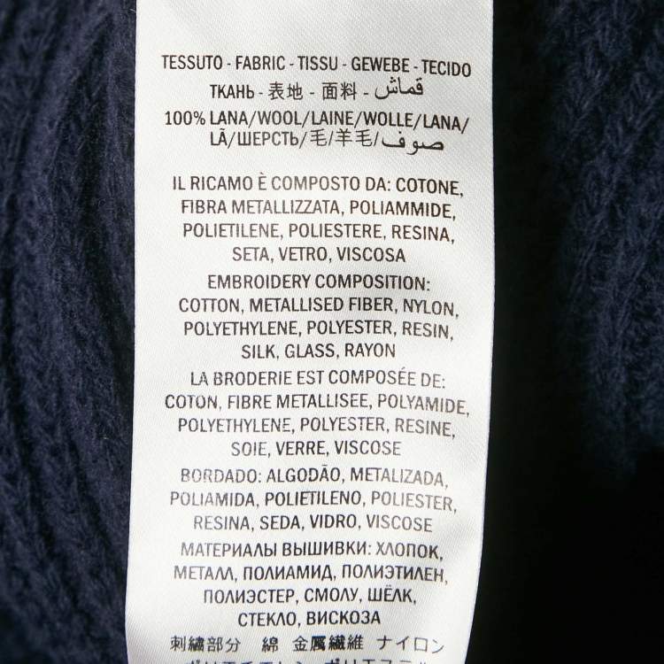 مملوكة مسبقًا Gucci Navy Blue Embroidered Wool Pearl Detail Button Front Cardigan XS