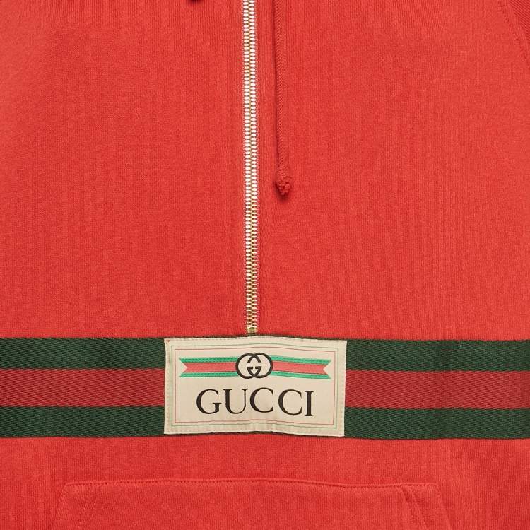 مملوكة مسبقًا Gucci Red Cotton Web and Gucci Label Hooded Sweatshirt XXS
