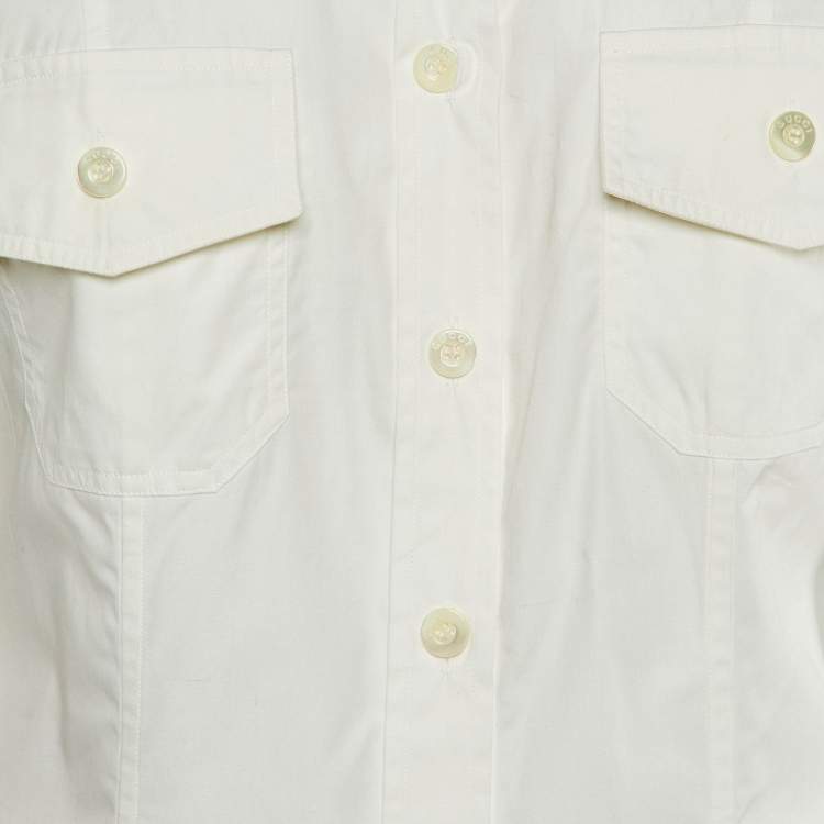 Pre Owned Gucci White Cotton Double Pocket Shirt L