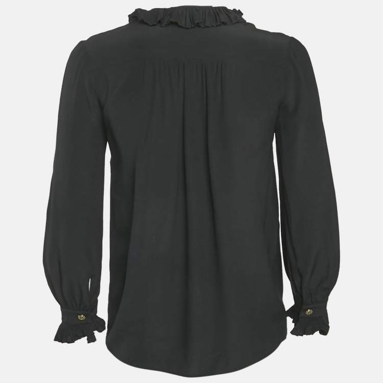مملوكة مسبقًا Gucci Black Silk Ruffled Long Sleeve Shirt M